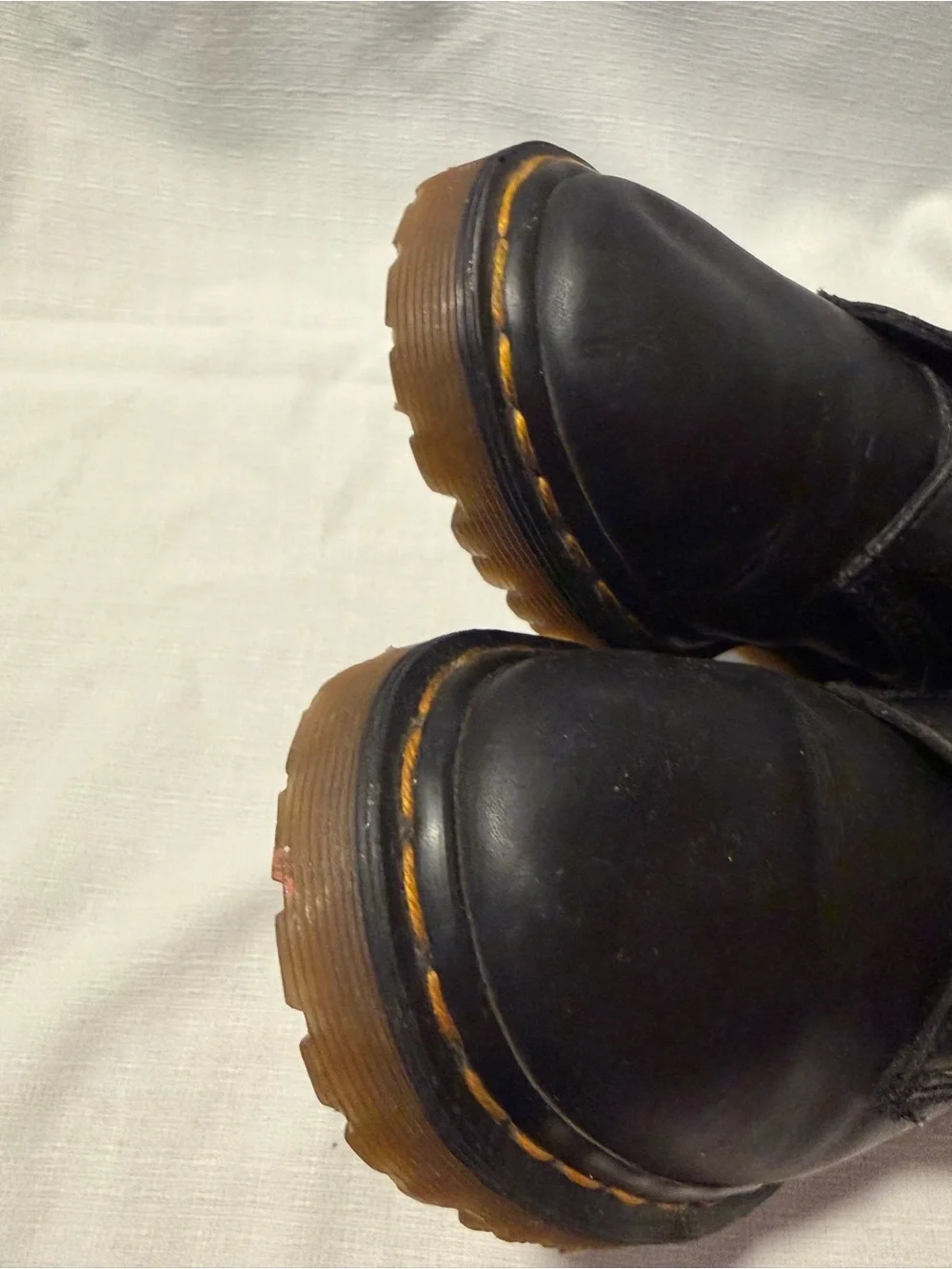 Dr. Martens Black Leather Lace-Up Combat Boots with‎ Yellow Stitching sku182